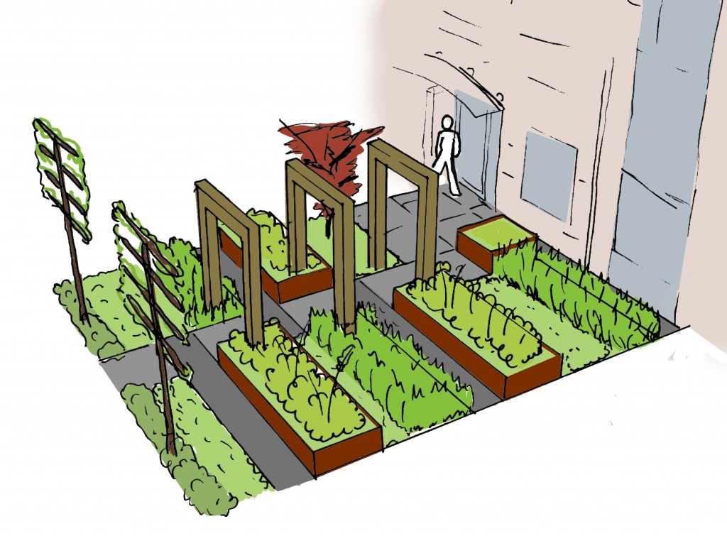 Voortuin met pergola's